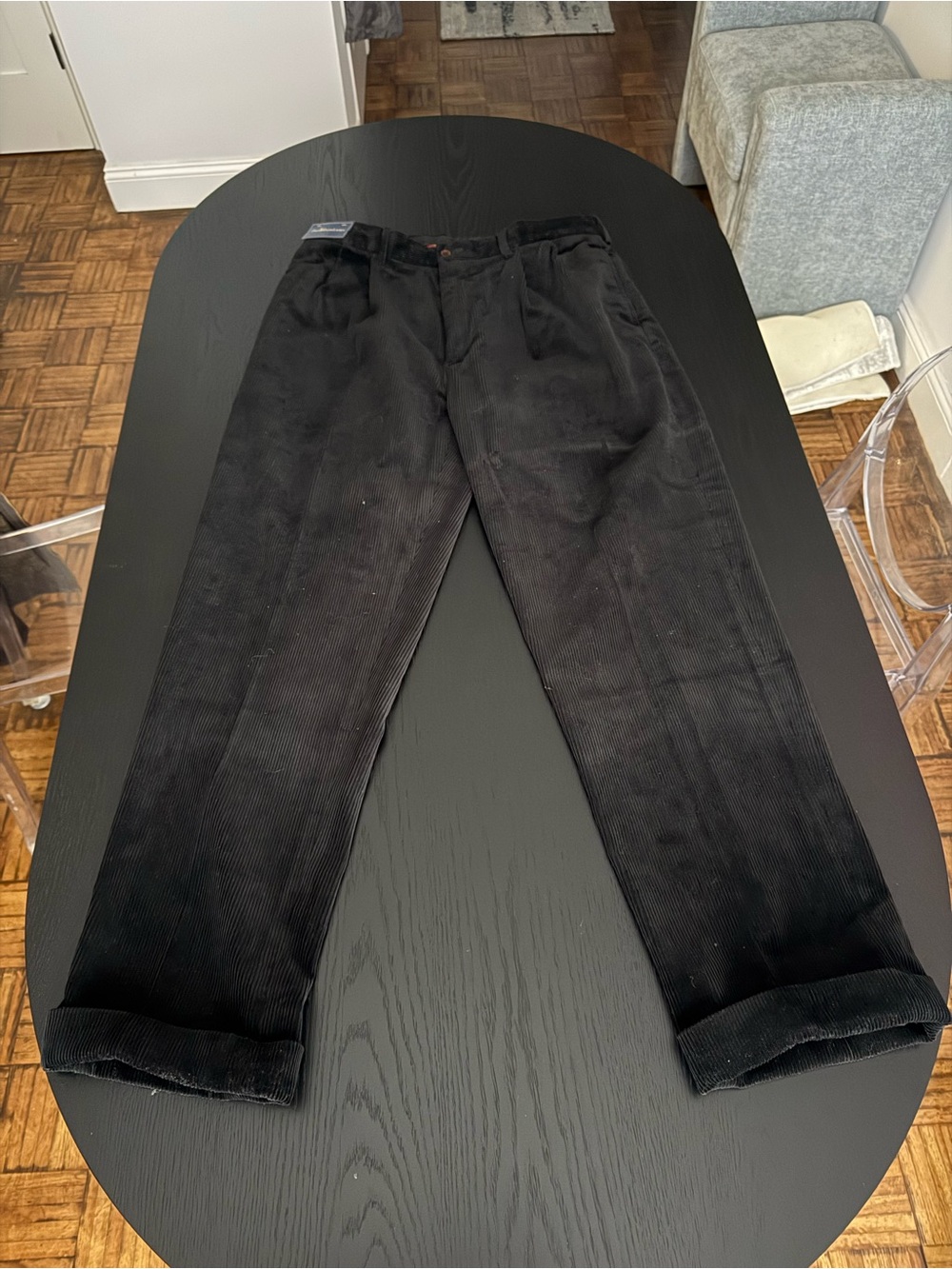 Vintage Polo by Ralph Lauren Black Corduroy Pleated Trousers